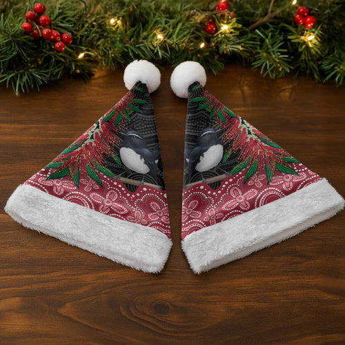 Willie wagtail Australia Christmas Santa Hat Aussie Bottlebrushes Aboriginal Art - Aussie Hoodie