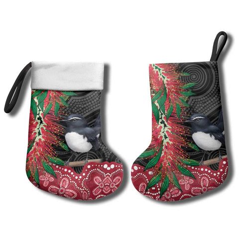 Willie wagtail Australia Christmas Stocking Aussie Bottlebrushes Aboriginal Art - Aussie Hoodie