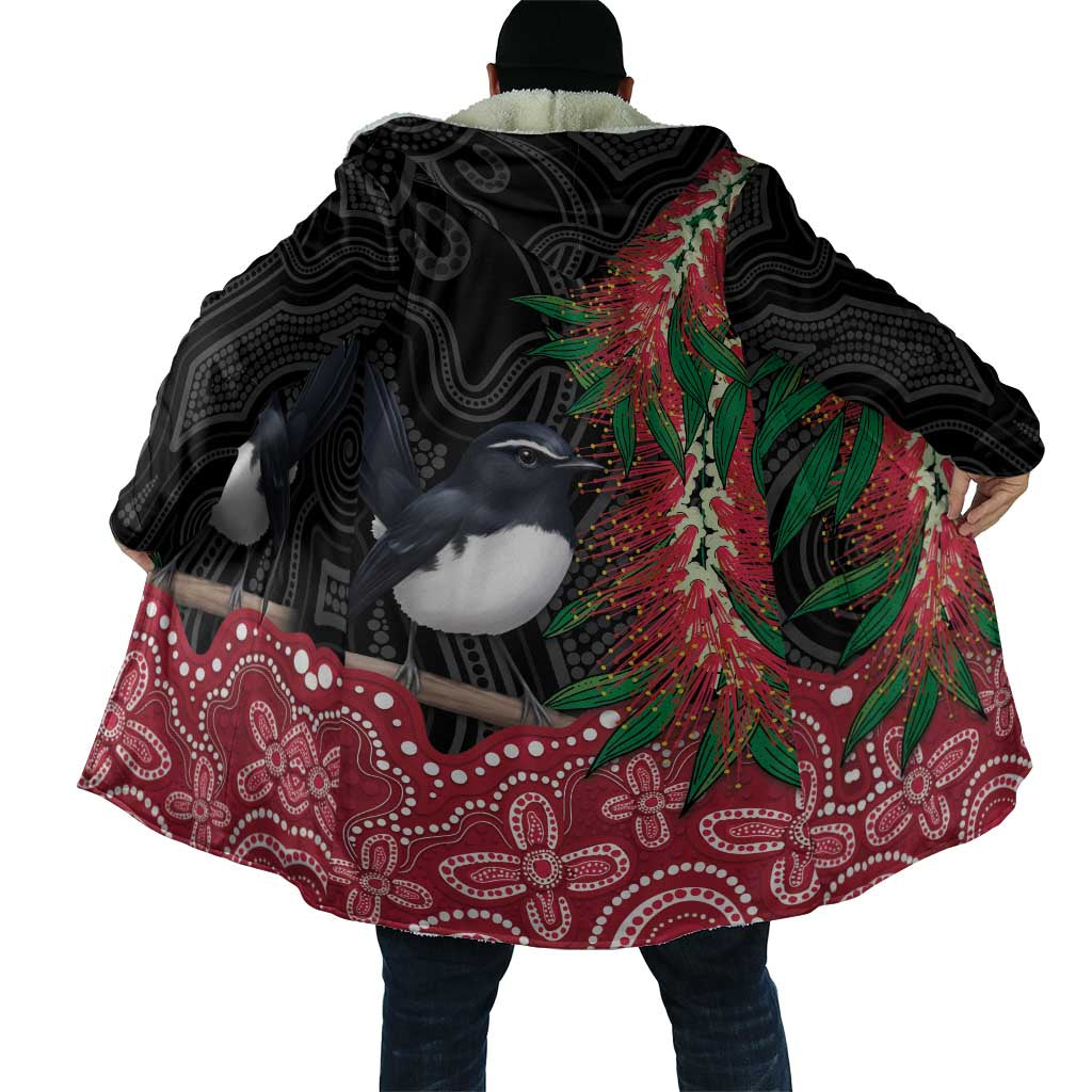 Willie wagtail Australia Cloak Aussie Bottlebrushes Aboriginal Art - Aussie Hoodie