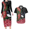 Willie wagtail Australia Couples Matching Long Sleeve Bodycon Dress and Hawaiian Shirt Aussie Bottlebrushes Aboriginal Art - Aussie Hoodie