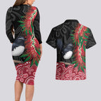 Willie wagtail Australia Couples Matching Long Sleeve Bodycon Dress and Hawaiian Shirt Aussie Bottlebrushes Aboriginal Art - Aussie Hoodie
