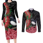 Willie wagtail Australia Couples Matching Long Sleeve Bodycon Dress and Long Sleeve Button Shirt Aussie Bottlebrushes Aboriginal Art - Aussie Hoodie