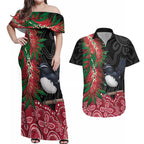 Willie wagtail Australia Couples Matching Off Shoulder Maxi Dress and Hawaiian Shirt Aussie Bottlebrushes Aboriginal Art - Aussie Hoodie