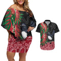 Willie wagtail Australia Couples Matching Off Shoulder Short Dress and Hawaiian Shirt Aussie Bottlebrushes Aboriginal Art - Aussie Hoodie