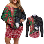 Willie wagtail Australia Couples Matching Off Shoulder Short Dress and Long Sleeve Button Shirt Aussie Bottlebrushes Aboriginal Art - Aussie Hoodie
