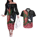 Willie wagtail Australia Couples Matching Off The Shoulder Long Sleeve Dress and Hawaiian Shirt Aussie Bottlebrushes Aboriginal Art - Aussie Hoodie