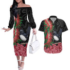 Willie wagtail Australia Couples Matching Off The Shoulder Long Sleeve Dress and Hawaiian Shirt Aussie Bottlebrushes Aboriginal Art - Aussie Hoodie