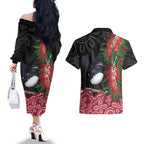 Willie wagtail Australia Couples Matching Off The Shoulder Long Sleeve Dress and Hawaiian Shirt Aussie Bottlebrushes Aboriginal Art - Aussie Hoodie