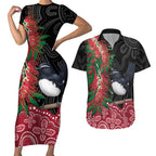 Willie wagtail Australia Couples Matching Short Sleeve Bodycon Dress and Hawaiian Shirt Aussie Bottlebrushes Aboriginal Art - Aussie Hoodie