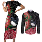 Willie wagtail Australia Couples Matching Short Sleeve Bodycon Dress and Long Sleeve Button Shirt Aussie Bottlebrushes Aboriginal Art - Aussie Hoodie