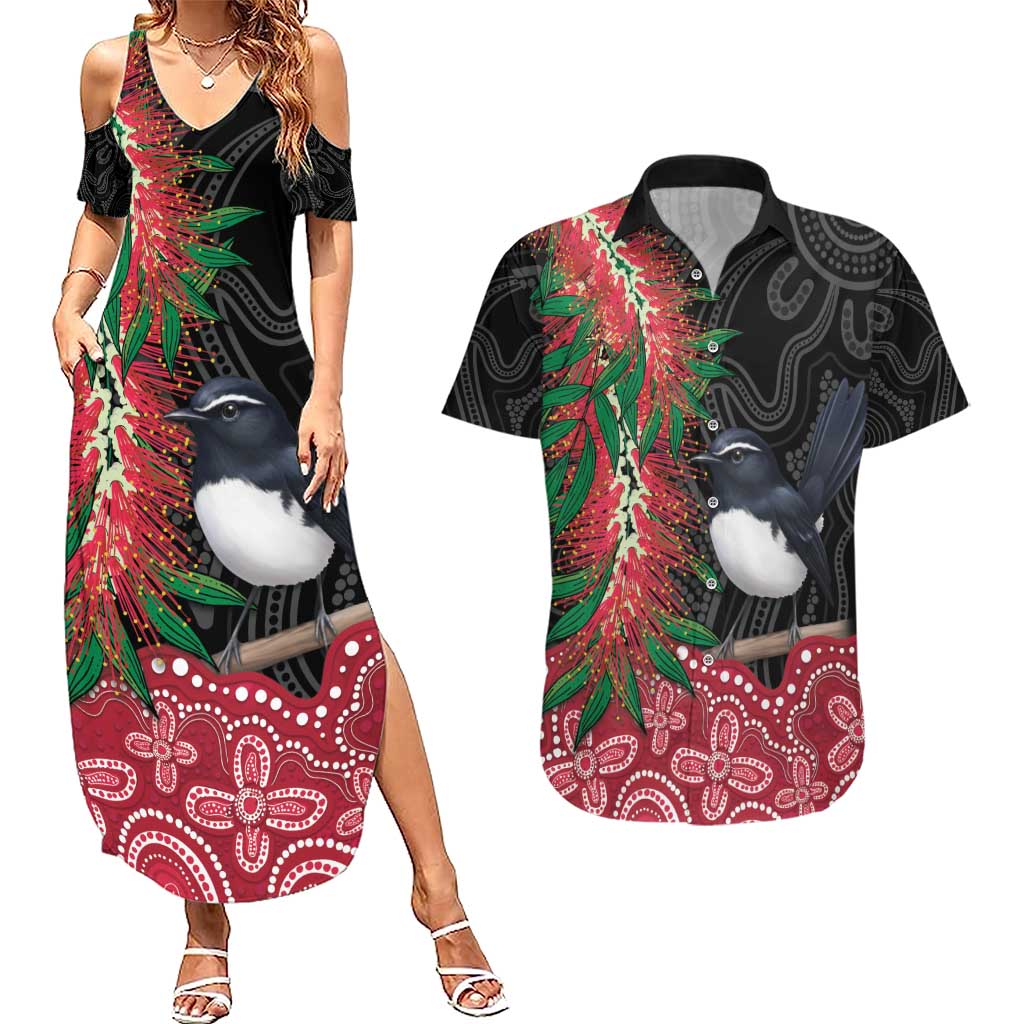 Willie wagtail Australia Couples Matching Summer Maxi Dress and Hawaiian Shirt Aussie Bottlebrushes Aboriginal Art - Aussie Hoodie