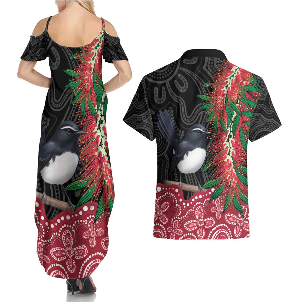 Willie wagtail Australia Couples Matching Summer Maxi Dress and Hawaiian Shirt Aussie Bottlebrushes Aboriginal Art - Aussie Hoodie