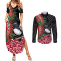 Willie wagtail Australia Couples Matching Summer Maxi Dress and Long Sleeve Button Shirt Aussie Bottlebrushes Aboriginal Art - Aussie Hoodie