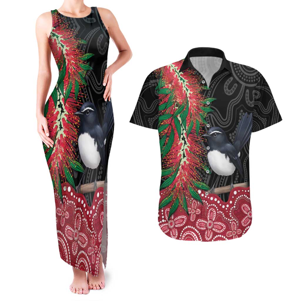 Willie wagtail Australia Couples Matching Tank Maxi Dress and Hawaiian Shirt Aussie Bottlebrushes Aboriginal Art - Aussie Hoodie