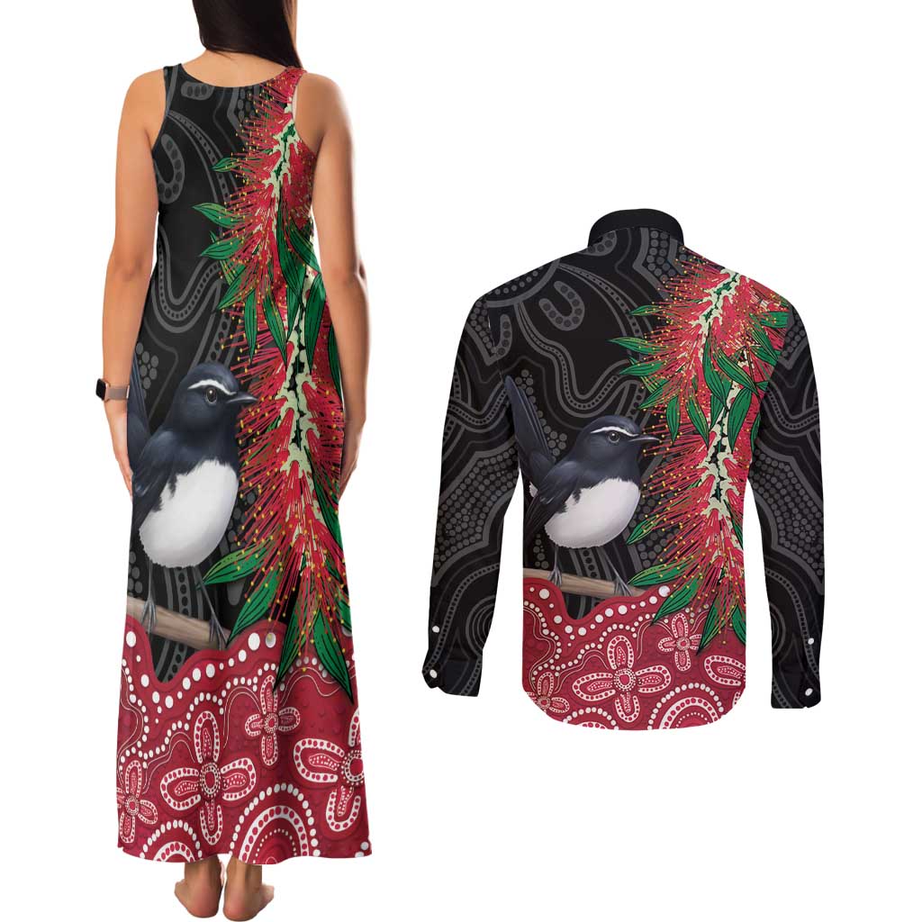 Willie wagtail Australia Couples Matching Tank Maxi Dress and Long Sleeve Button Shirt Aussie Bottlebrushes Aboriginal Art - Aussie Hoodie