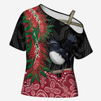 Willie wagtail Australia Cross Shoulder Shirt Aussie Bottlebrushes Aboriginal Art - Aussie Hoodie