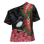 Willie wagtail Australia Cross Shoulder Shirt Aussie Bottlebrushes Aboriginal Art - Aussie Hoodie