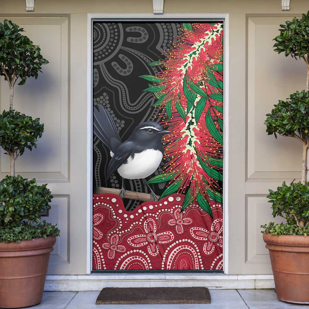 Willie wagtail Australia Door Cover Aussie Bottlebrushes Aboriginal Art - Aussie Hoodie