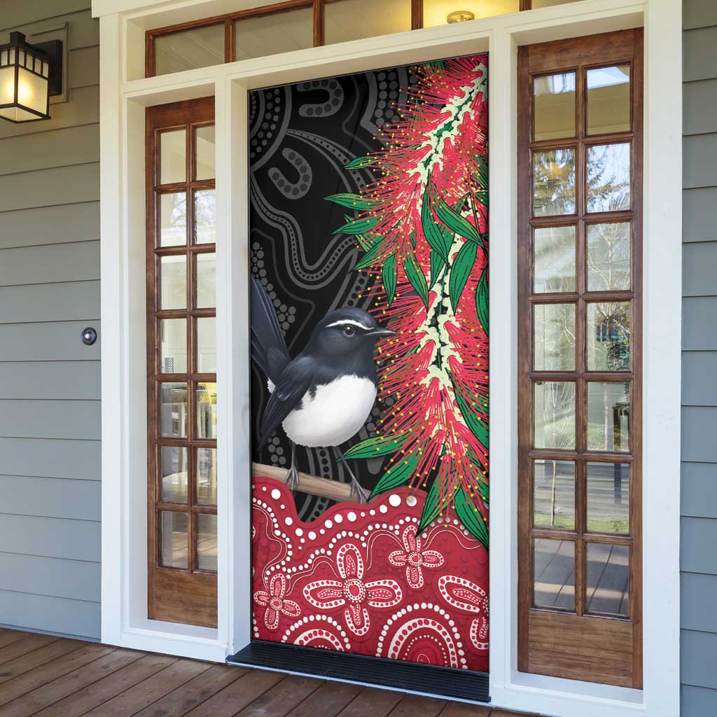 Willie wagtail Australia Door Cover Aussie Bottlebrushes Aboriginal Art - Aussie Hoodie