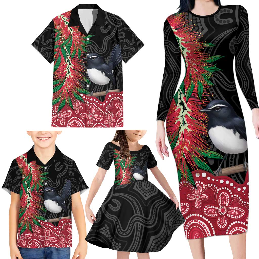 Willie wagtail Australia Family Matching Long Sleeve Bodycon Dress and Hawaiian Shirt Aussie Bottlebrushes Aboriginal Art - Aussie Hoodie