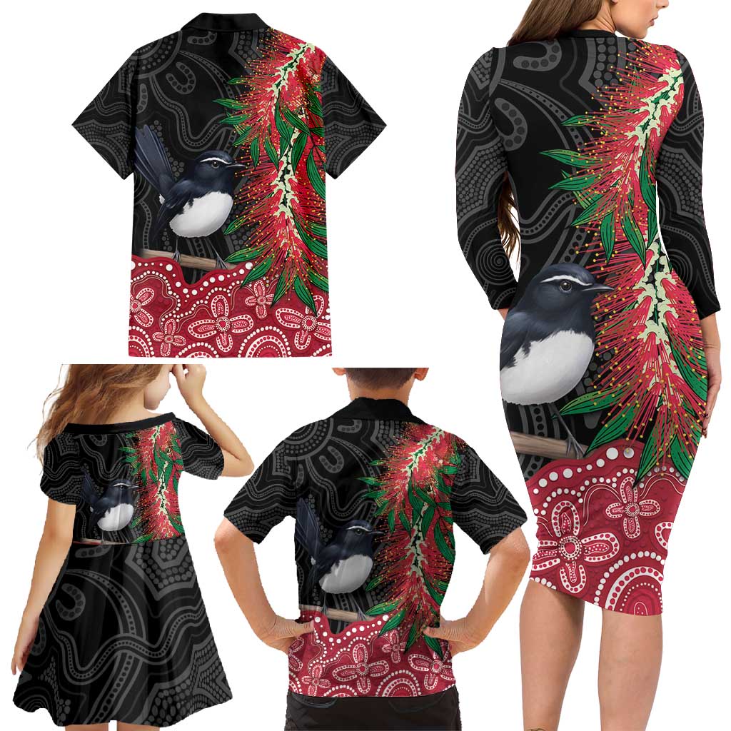 Willie wagtail Australia Family Matching Long Sleeve Bodycon Dress and Hawaiian Shirt Aussie Bottlebrushes Aboriginal Art - Aussie Hoodie