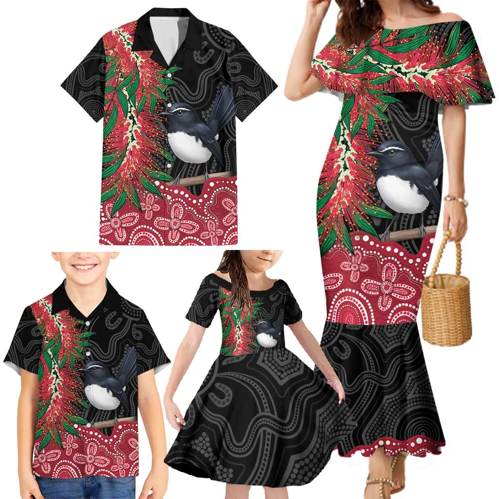Willie wagtail Australia Family Matching Mermaid Dress and Hawaiian Shirt Aussie Bottlebrushes Aboriginal Art - Aussie Hoodie
