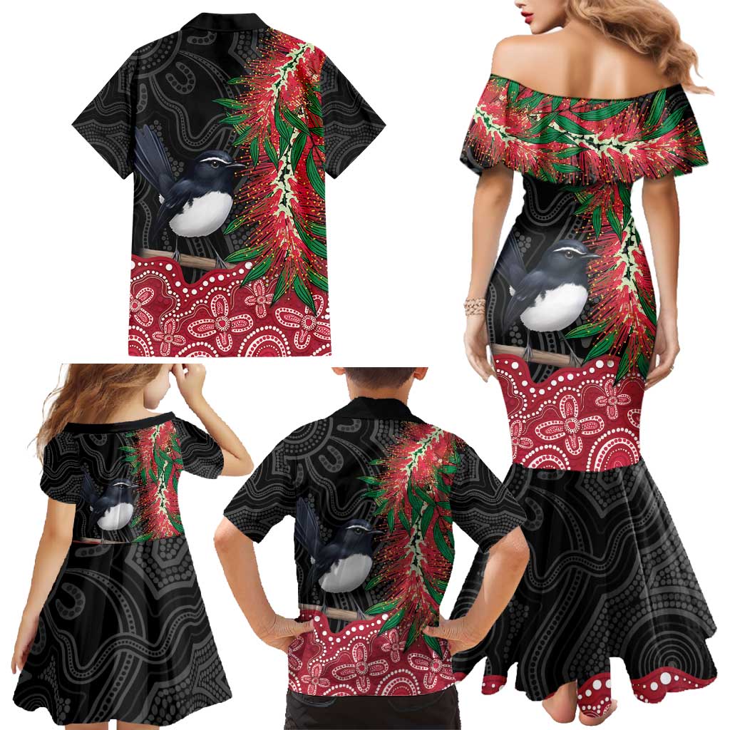 Willie wagtail Australia Family Matching Mermaid Dress and Hawaiian Shirt Aussie Bottlebrushes Aboriginal Art - Aussie Hoodie