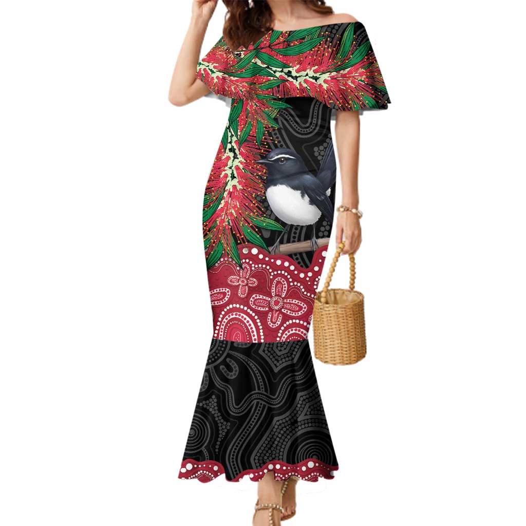 Willie wagtail Australia Family Matching Mermaid Dress and Hawaiian Shirt Aussie Bottlebrushes Aboriginal Art - Aussie Hoodie