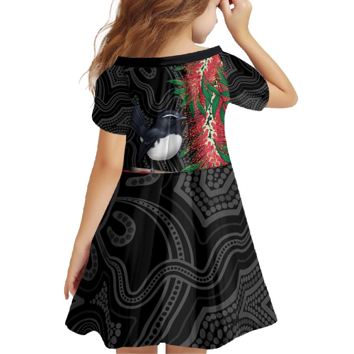 Willie wagtail Australia Family Matching Off The Shoulder Long Sleeve Dress and Hawaiian Shirt Aussie Bottlebrushes Aboriginal Art - Aussie Hoodie