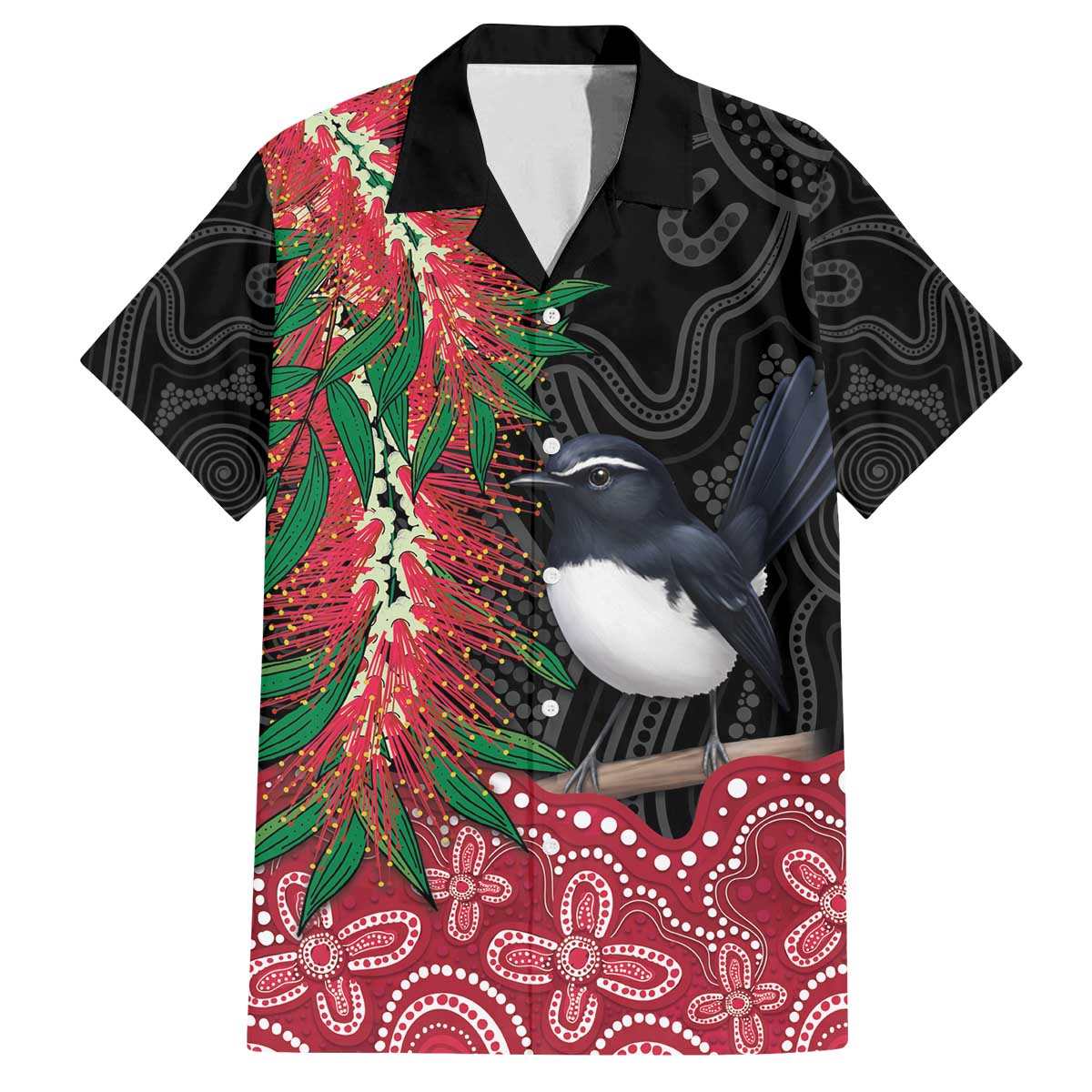 Willie wagtail Australia Family Matching Off The Shoulder Long Sleeve Dress and Hawaiian Shirt Aussie Bottlebrushes Aboriginal Art - Aussie Hoodie