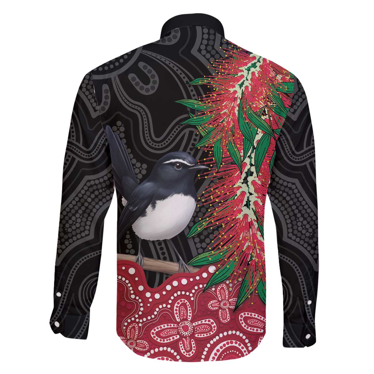 Willie wagtail Australia Family Matching Off The Shoulder Long Sleeve Dress and Hawaiian Shirt Aussie Bottlebrushes Aboriginal Art - Aussie Hoodie