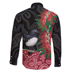 Willie wagtail Australia Family Matching Off The Shoulder Long Sleeve Dress and Hawaiian Shirt Aussie Bottlebrushes Aboriginal Art - Aussie Hoodie