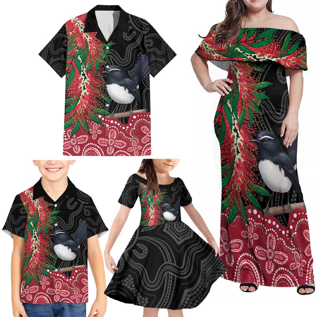 Willie wagtail Australia Family Matching Off Shoulder Maxi Dress and Hawaiian Shirt Aussie Bottlebrushes Aboriginal Art - Aussie Hoodie