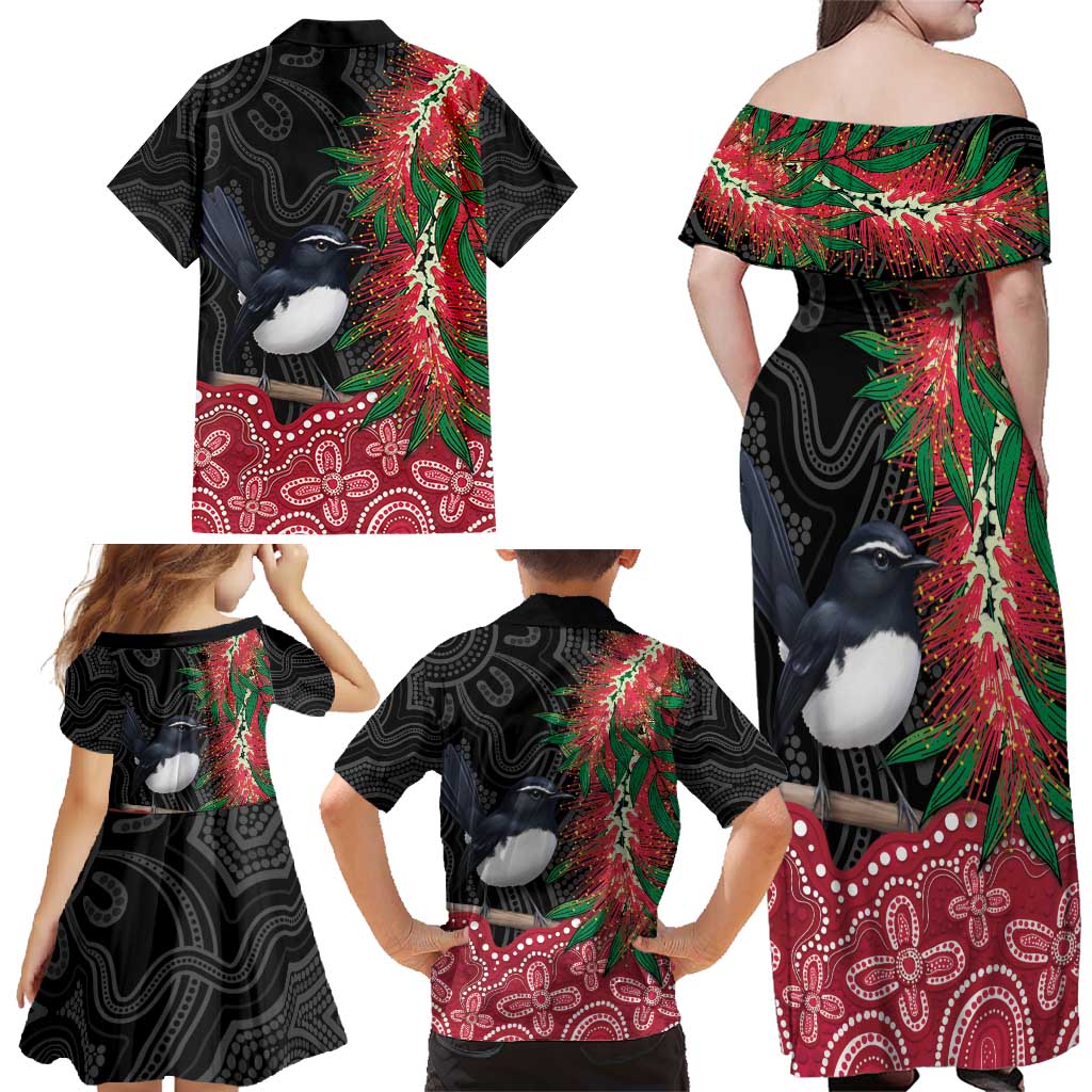 Willie wagtail Australia Family Matching Off Shoulder Maxi Dress and Hawaiian Shirt Aussie Bottlebrushes Aboriginal Art - Aussie Hoodie