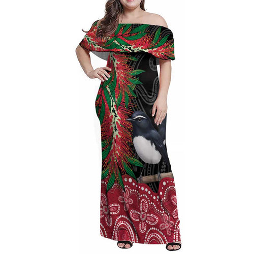 Willie wagtail Australia Family Matching Off Shoulder Maxi Dress and Hawaiian Shirt Aussie Bottlebrushes Aboriginal Art - Aussie Hoodie