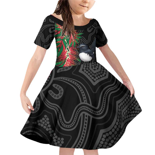 Willie wagtail Australia Family Matching Off Shoulder Short Dress and Hawaiian Shirt Aussie Bottlebrushes Aboriginal Art - Aussie Hoodie