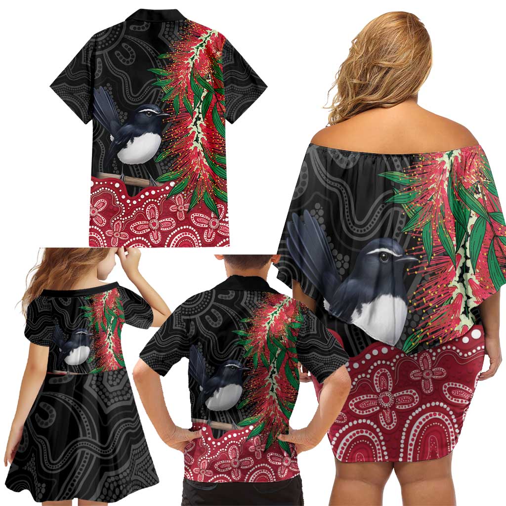 Willie wagtail Australia Family Matching Off Shoulder Short Dress and Hawaiian Shirt Aussie Bottlebrushes Aboriginal Art - Aussie Hoodie