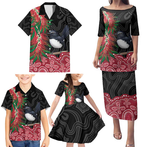 Willie wagtail Australia Family Matching Puletasi and Hawaiian Shirt Aussie Bottlebrushes Aboriginal Art - Aussie Hoodie