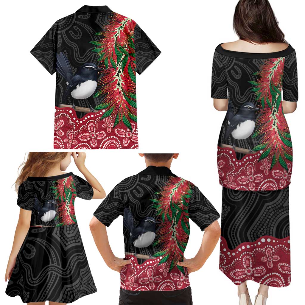 Willie wagtail Australia Family Matching Puletasi and Hawaiian Shirt Aussie Bottlebrushes Aboriginal Art - Aussie Hoodie