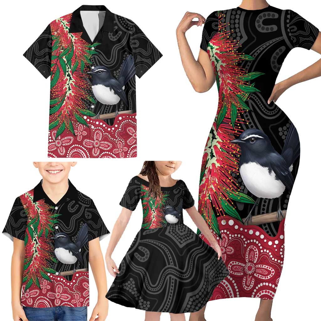 Willie wagtail Australia Family Matching Short Sleeve Bodycon Dress and Hawaiian Shirt Aussie Bottlebrushes Aboriginal Art - Aussie Hoodie