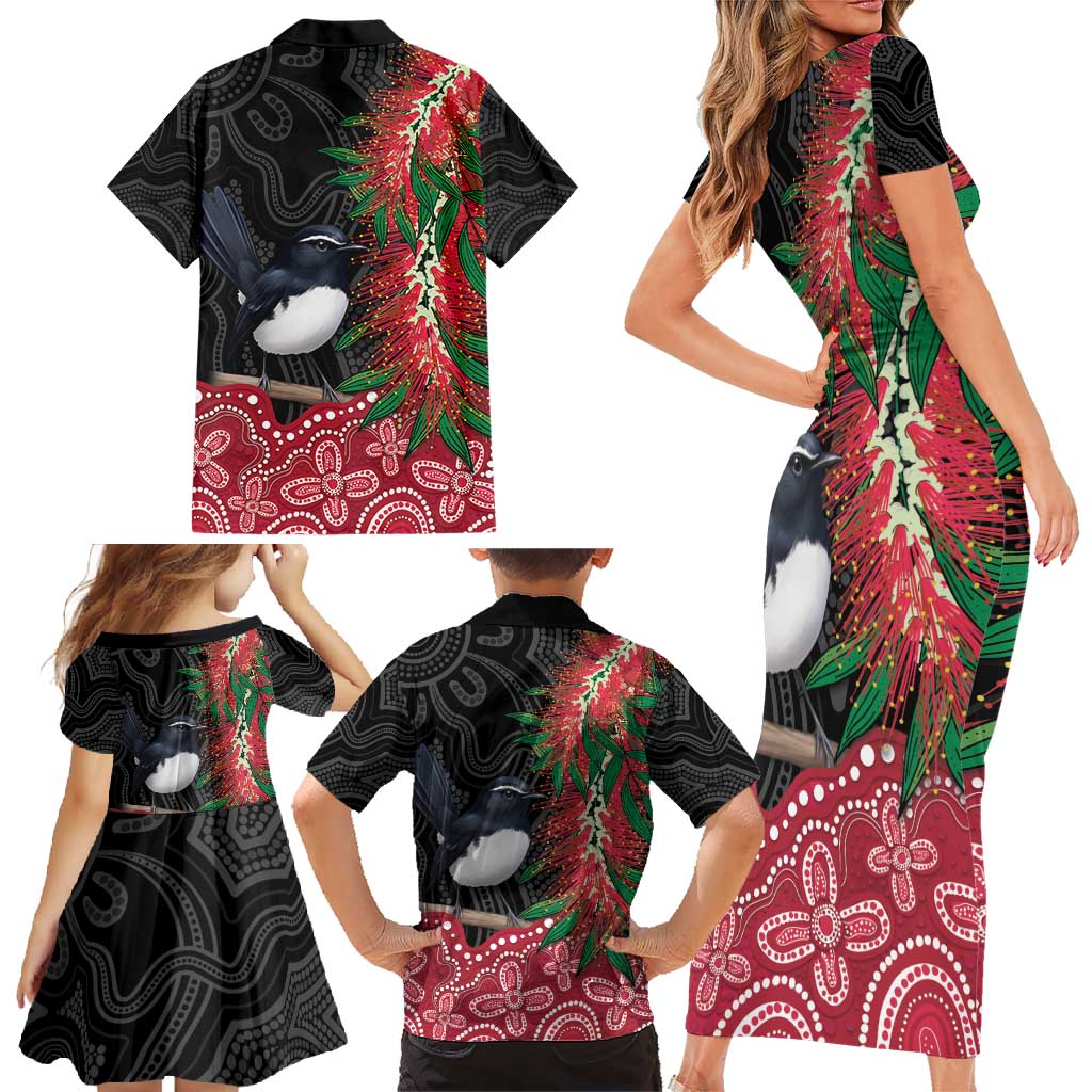 Willie wagtail Australia Family Matching Short Sleeve Bodycon Dress and Hawaiian Shirt Aussie Bottlebrushes Aboriginal Art - Aussie Hoodie