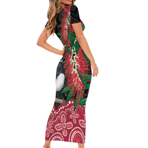 Willie wagtail Australia Family Matching Short Sleeve Bodycon Dress and Hawaiian Shirt Aussie Bottlebrushes Aboriginal Art - Aussie Hoodie