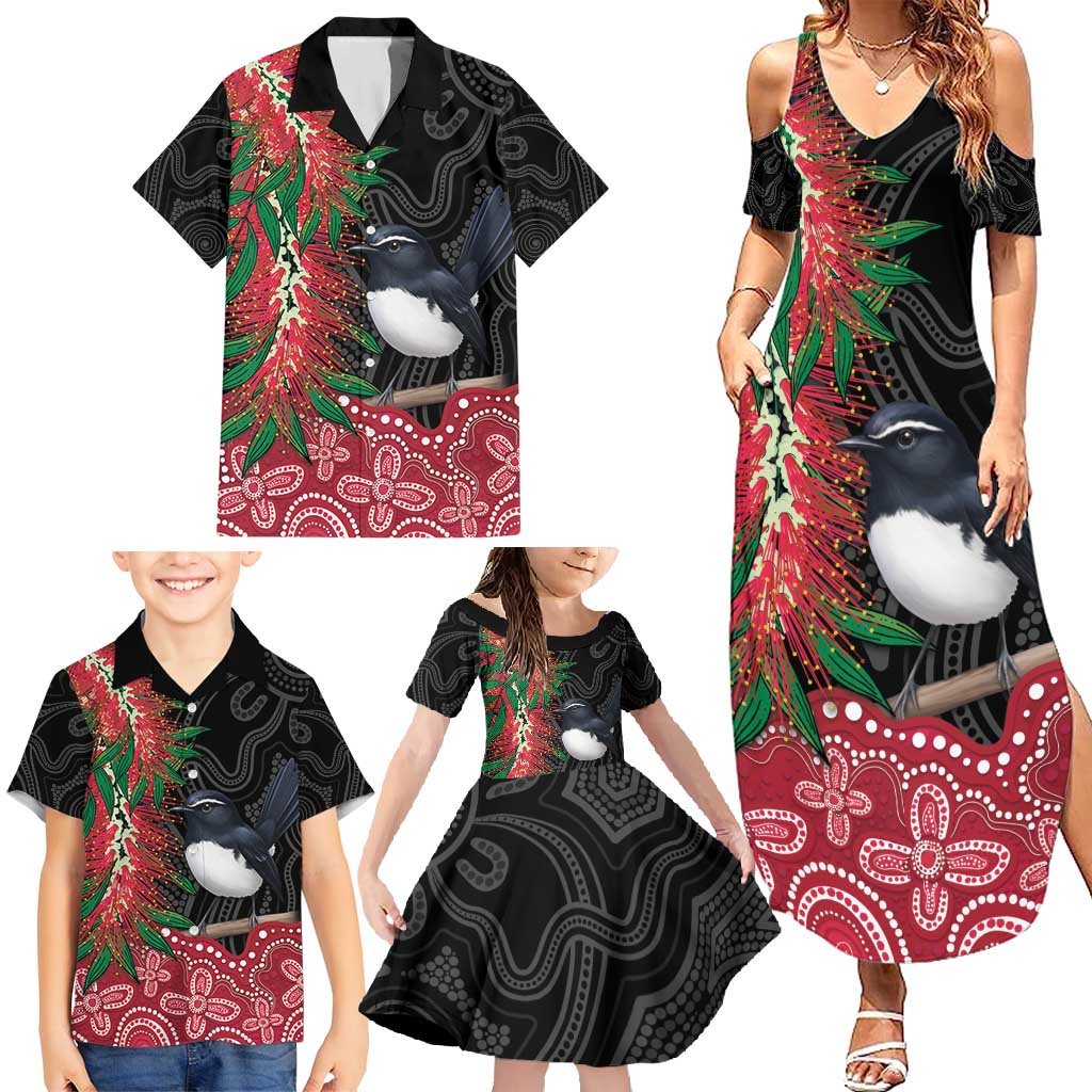 Willie wagtail Australia Family Matching Summer Maxi Dress and Hawaiian Shirt Aussie Bottlebrushes Aboriginal Art - Aussie Hoodie