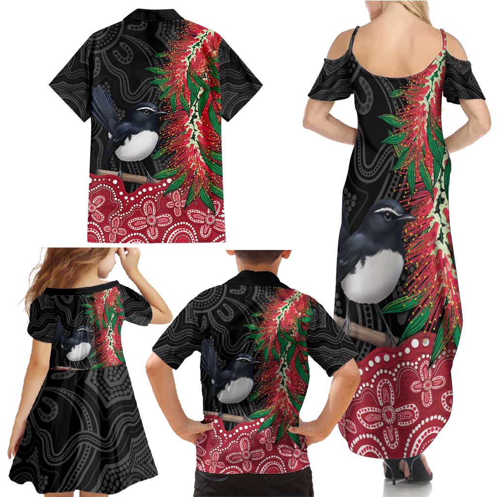 Willie wagtail Australia Family Matching Summer Maxi Dress and Hawaiian Shirt Aussie Bottlebrushes Aboriginal Art - Aussie Hoodie
