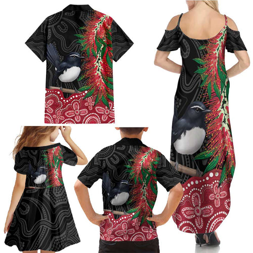 Willie wagtail Australia Family Matching Summer Maxi Dress and Hawaiian Shirt Aussie Bottlebrushes Aboriginal Art - Aussie Hoodie