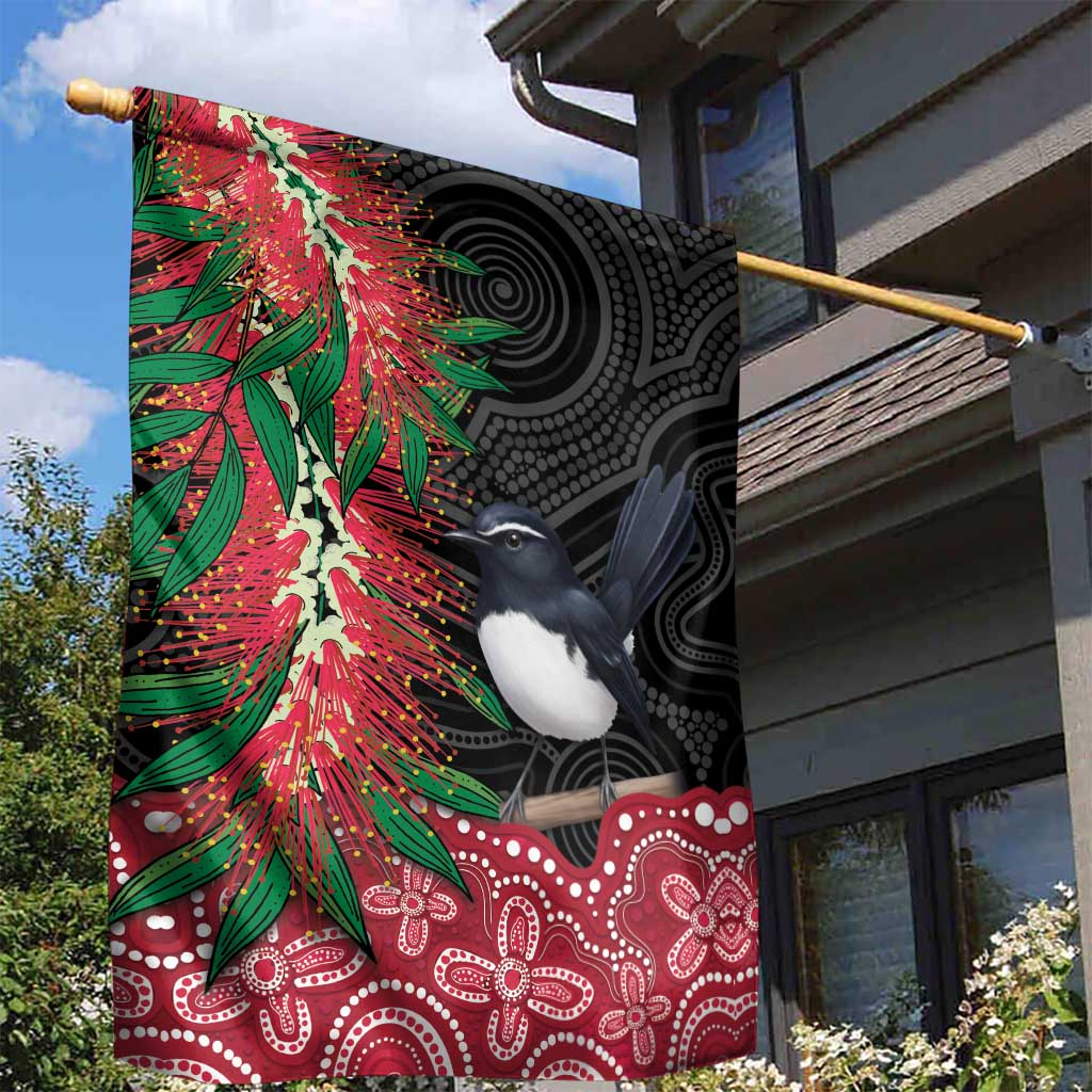 Willie wagtail Australia Garden Flag Aussie Bottlebrushes Aboriginal Art - Aussie Hoodie