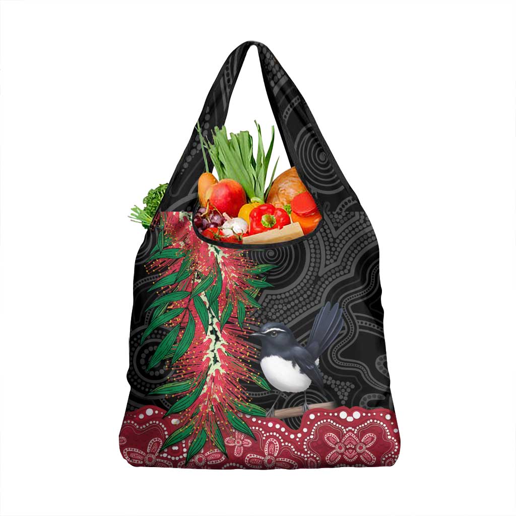 Willie wagtail Australia Grocery Bag Aussie Bottlebrushes Aboriginal Art - Aussie Hoodie