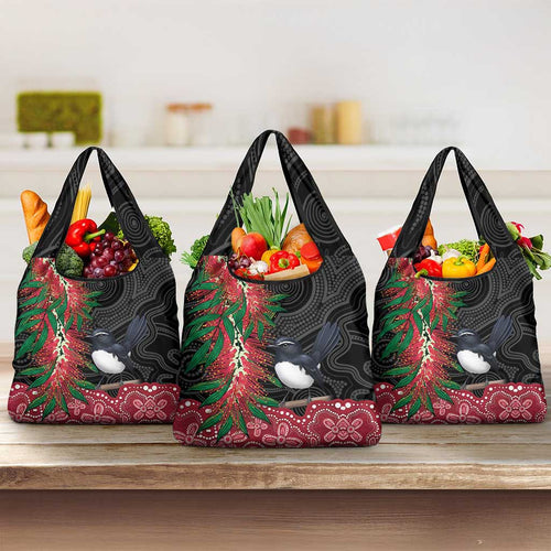 Willie wagtail Australia Grocery Bag Aussie Bottlebrushes Aboriginal Art - Aussie Hoodie