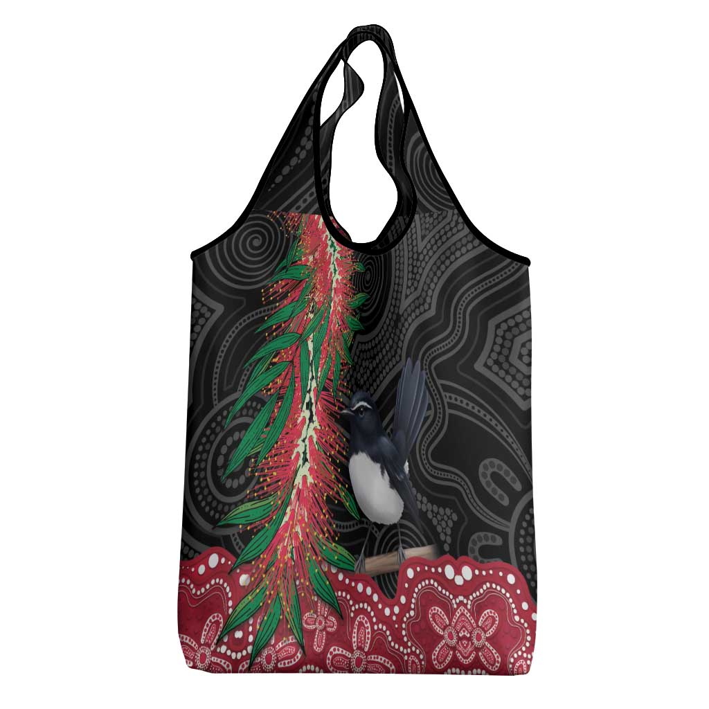 Willie wagtail Australia Grocery Bag Aussie Bottlebrushes Aboriginal Art - Aussie Hoodie