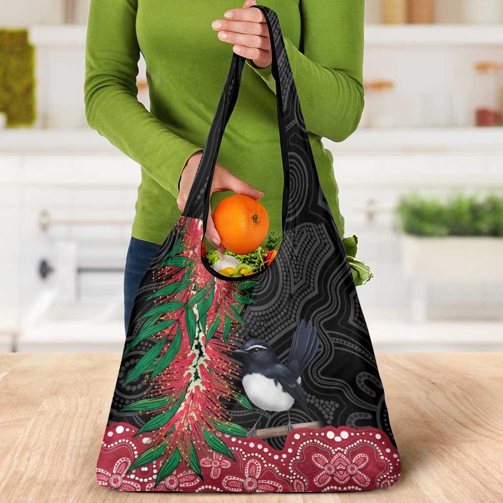 Willie wagtail Australia Grocery Bag Aussie Bottlebrushes Aboriginal Art - Aussie Hoodie